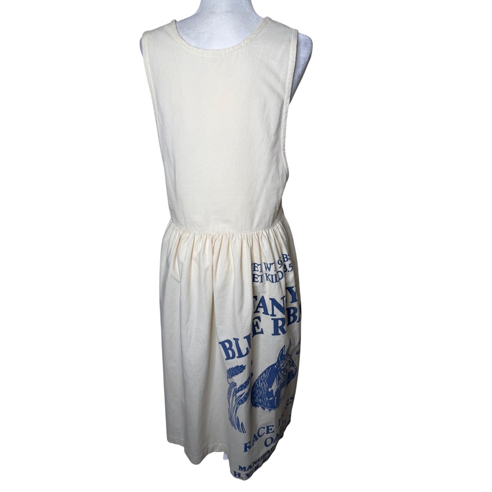 Feed Sack Dress Medium Blue Ribbon Horse Flour Upcycled Cottagecore Farmcore - Picture 5 of 16